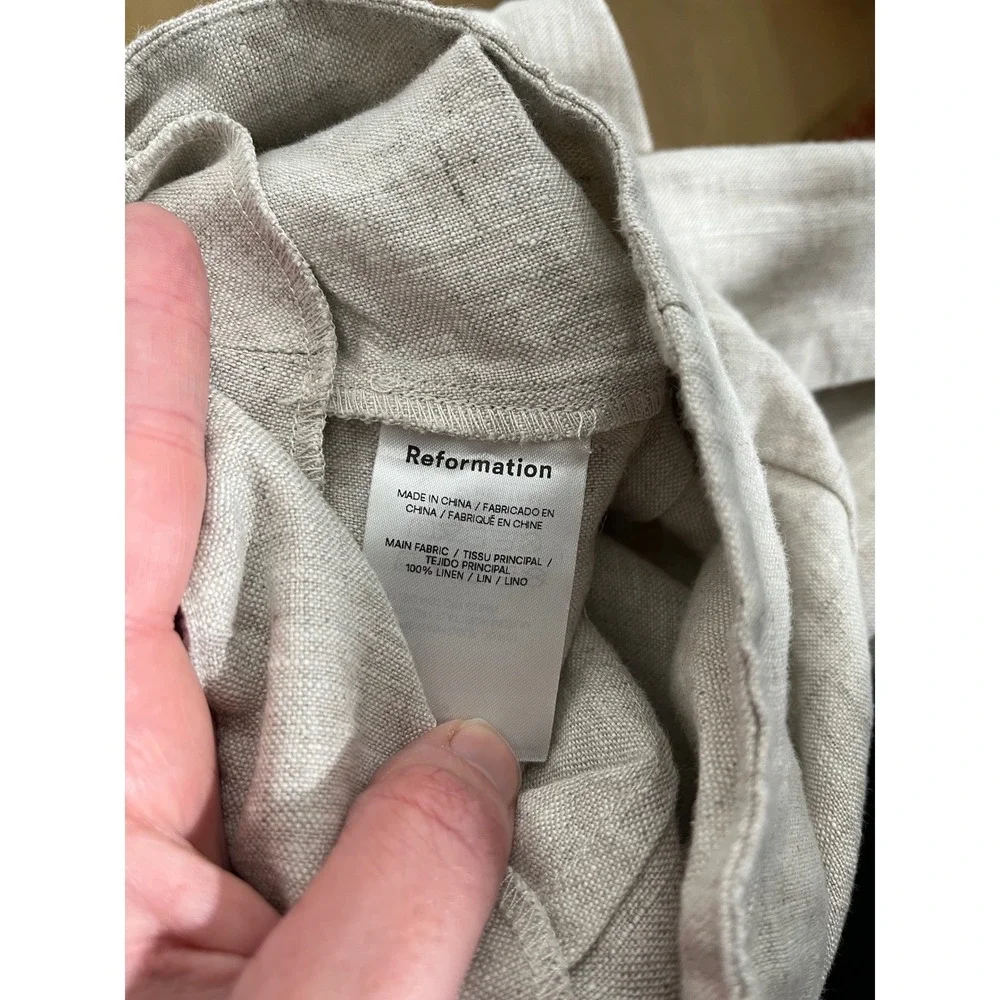 REFORMATION Cleo Linen Pleated Wide Leg Trouser Pant in Oatmeal